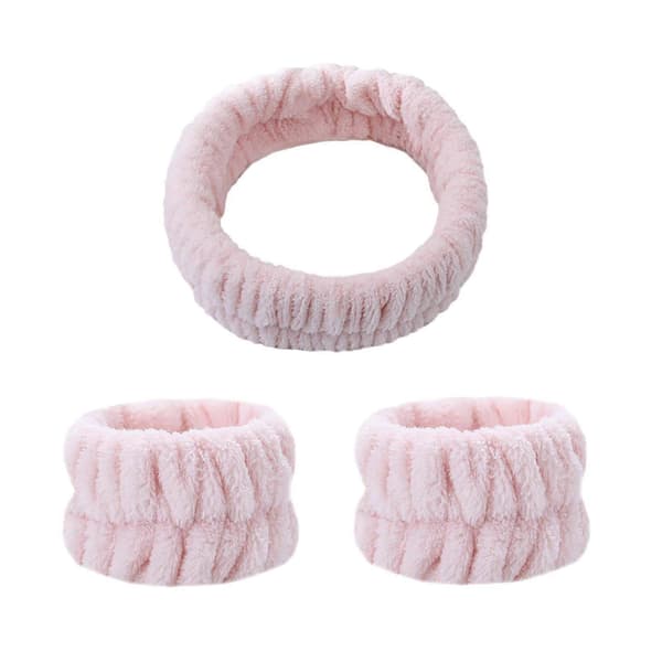 Gjenbrukbart Spa Hodebånd Håndleddsvaskebånd Ansiktsvask Sett Inkluderer 1 Mikrofiber Light Pink
