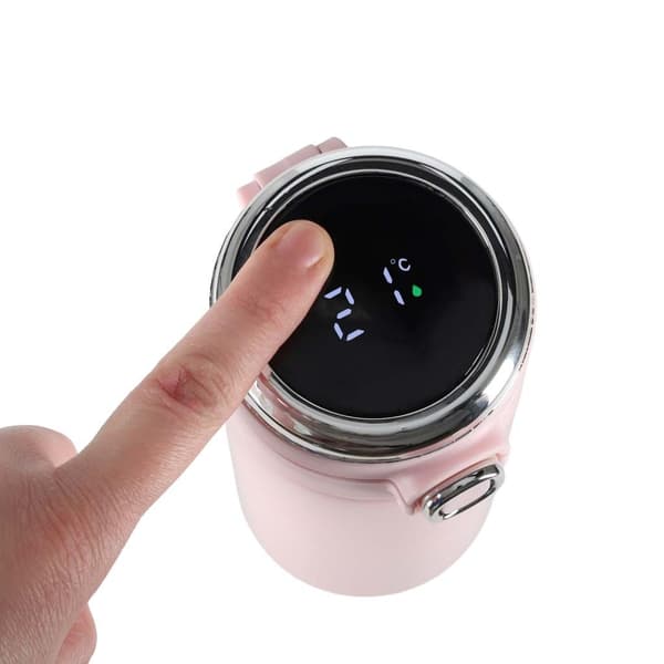 LED Termokop, 420 ml, Pink, Isoleret Rejsekop i Rustfrit Stål