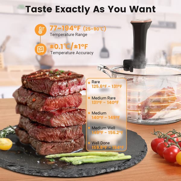 WiFi Sous Vide-kokare, 1100W Precision Immersion Circulator, IPX7 Vattentät, Digital Display, Appkontroll Black