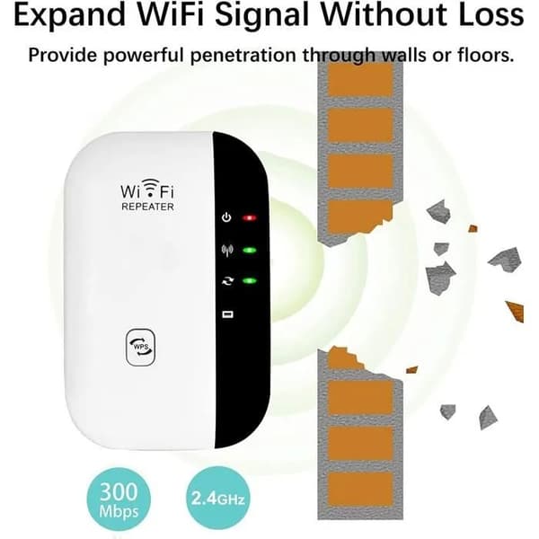 WiFi Repeater 300Mbps, 2.4GHz, AP-tilstand, WPS, Nem opsætning, Signalforstærker til hjemmet