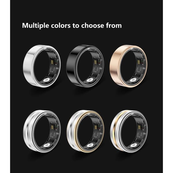 Smart Ring, Sølv, Størrelse 10, 30-dagers batteri, IP68 vanntett, Pulsmåler & SpO2 & Søvnsporing