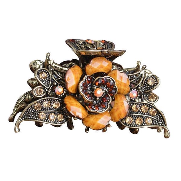 Retro Blomst Hårklype Rhinestone Hårklype Hårtilbehør Brown