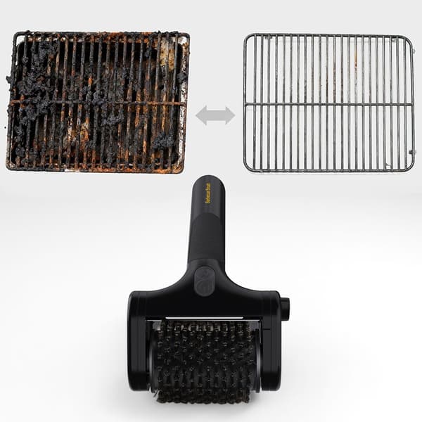 Elektrisk grillbørste til BBQ, rustfri ståltråd, med lys, sort Double head