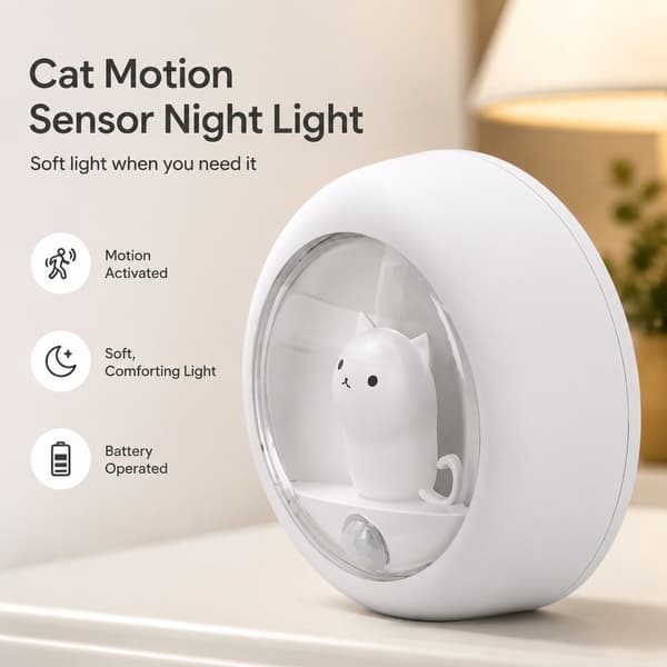 LED Bevægelsessensor Natlampe, Hvid, USB Opladning, Katte Design, til Garderobe Soveværelse