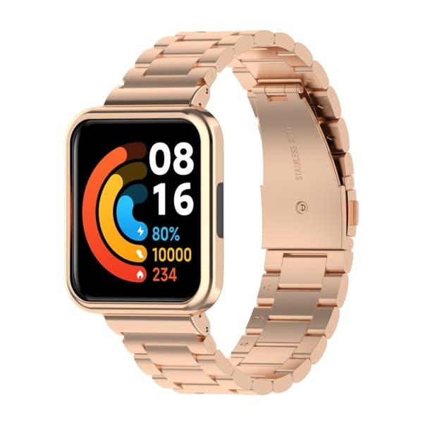 Smartwatch-rem til Xiaomi Redmi Watch 2 Lite, metal tre-perle, rustfrit stål, rosaguld