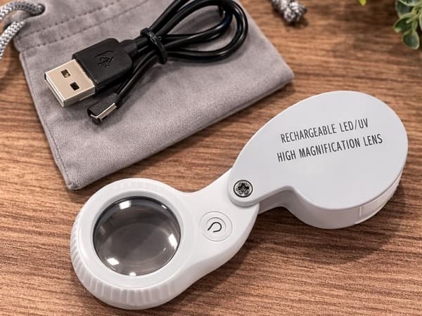 LED USB Uppladdningsbart Förstoringsglas, 60X, Vikbart, för Läsning och Hobby