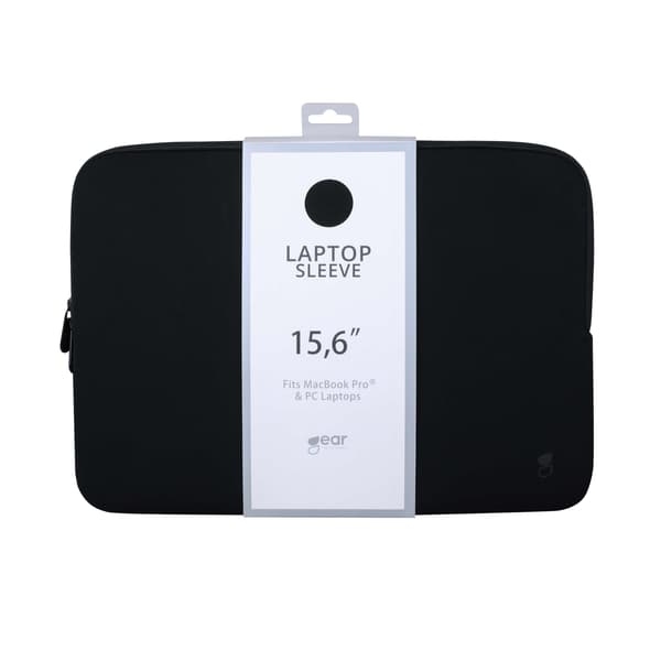 Neopren Laptop Sleeve 15.6\", Slank, Dobbelt Lynlås, Sort