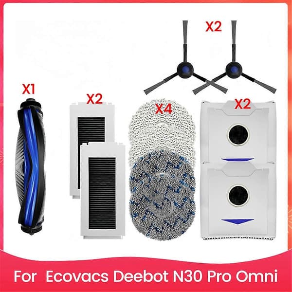 Tilbehørssett for Ecovacs Deebot N30 Pro Omni robotstøvsuger hovedsidebørste Hepa filter mopp