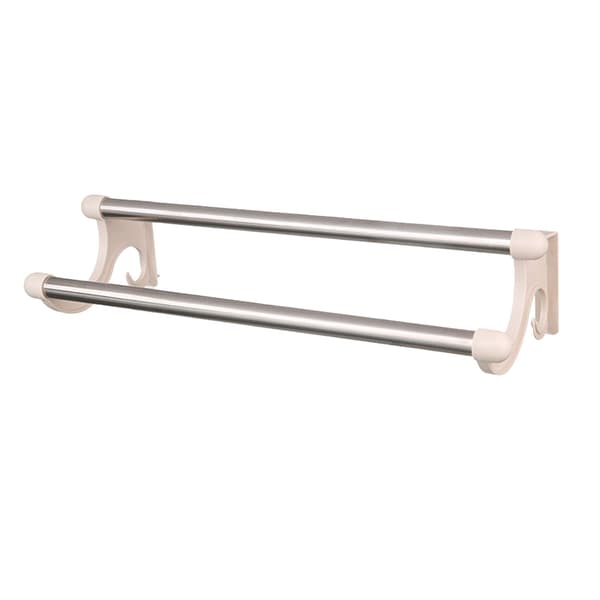 Dobbel håndklestang veggmontert, beige, plast rustfritt stål, badehåndklestativ for baderom