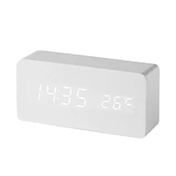 Väckarklocka i trä med röststyrning och LED-display, termometer, för vardagsrum eller kontor