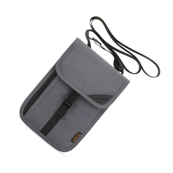 RFID Hals Pung Pas Holder, Mørkegrå, Nylon, Rejse Organizer
