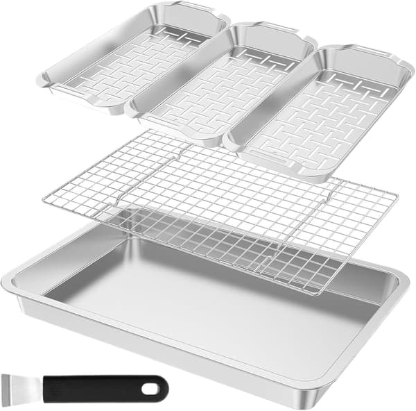Set med 2 rektangulära grillkorgar, rostfritt stål, non-stick, låg kant, platt botten