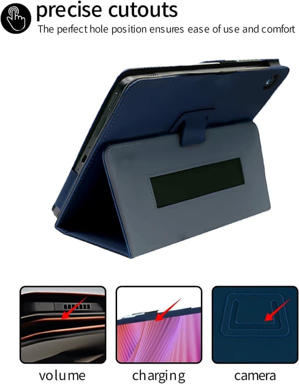 PU-skinnveske til Lenovo Tab One 8.7\", sammenleggbart stativ, blyantholder, håndleddsstropp, mørkeblå