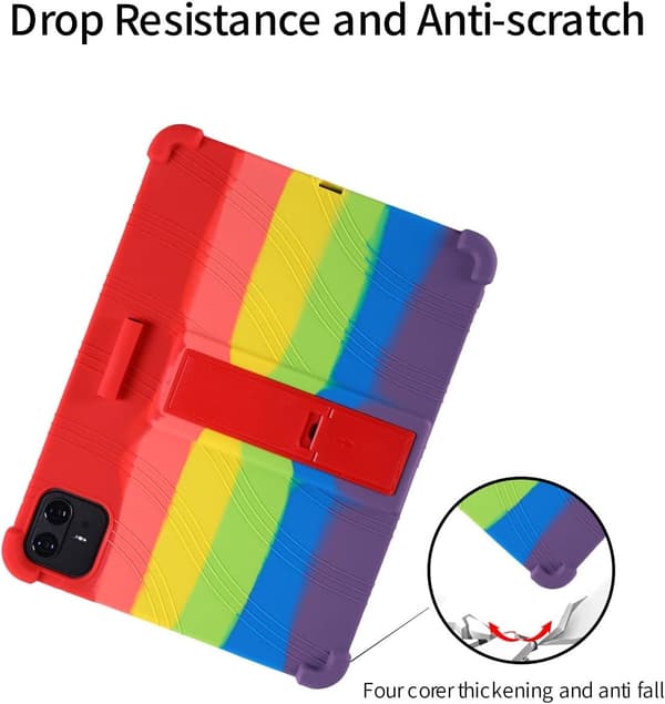 Silikonfodral för surfplatta kompatibelt med TECLAST Artpad Pro 12.7\", stötsäkert, justerbart stativ, regnbåge