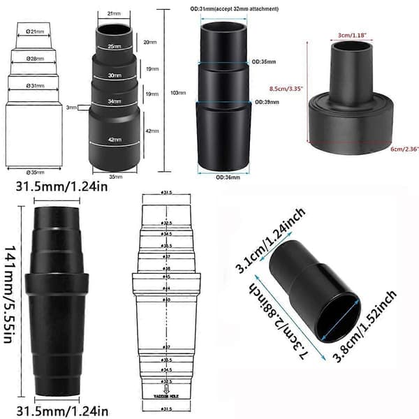 Slangeadapter Universal - Støvsugeradapter Gummi, Støvsugeradapter - Slangereducer Black