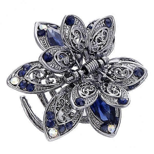 4x Rhinestone Blomst Stor Hårklype Hårtilbehør for Kvinner Mørkeblå