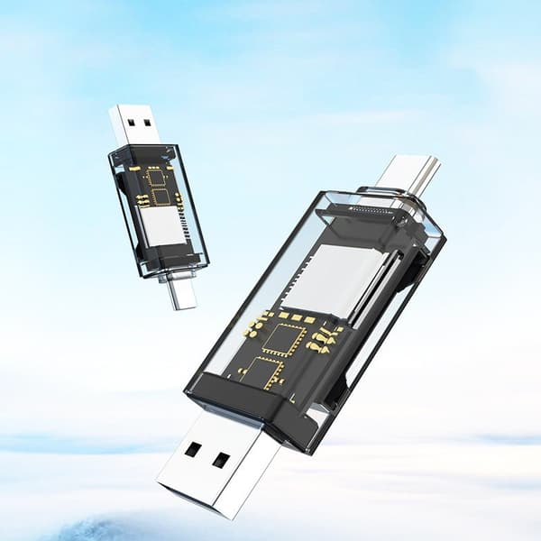 Typ-C USB Dubbel Kortläsare, SD TF Minneskortadapter, Höghastighetsdataöverföring, Plug and Play