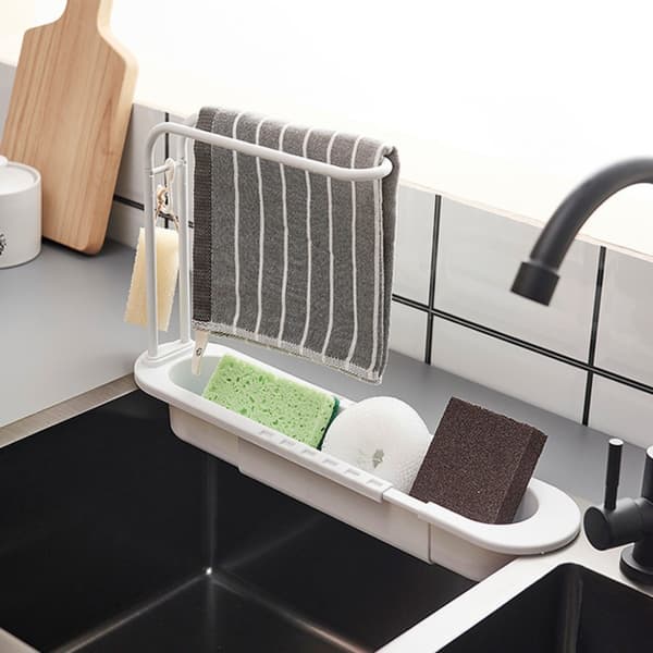 Justerbart utdragbart diskställ för diskho, grått, med droppbricka och hängstång, kompatibelt med IKEA