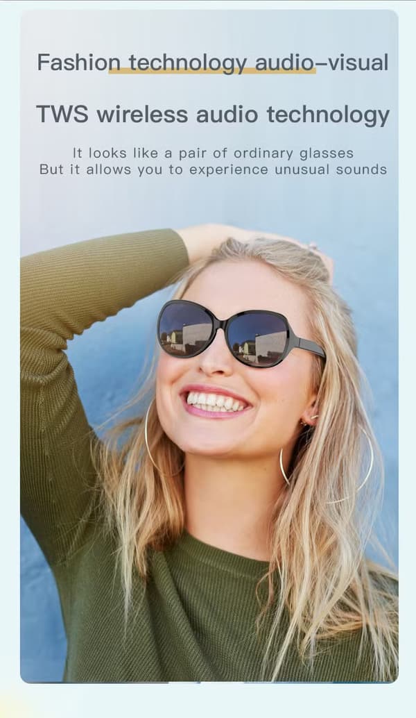 Langattomat Bluetooth-ääniaurinkolasit, polarisoidut linssit, UV-suoja, TWS-kuulokelasit