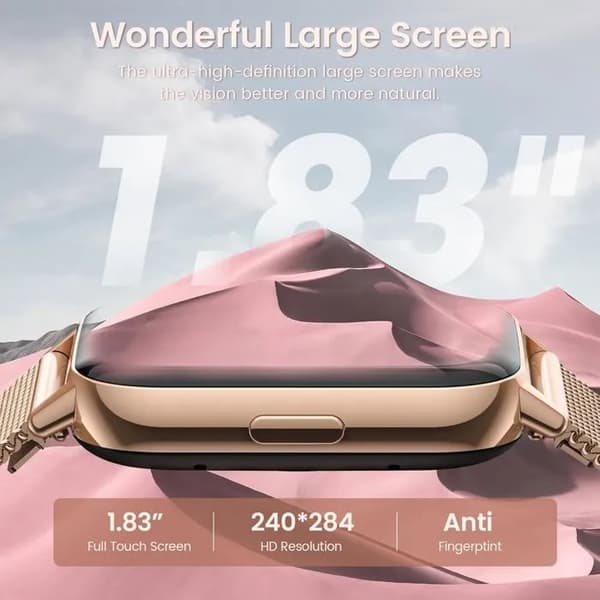 Dam Smartwatch, 1.83\" HD-skärm, Bluetooth 5.2 Samtal, Puls- & SpO2-mätare, Roséguld