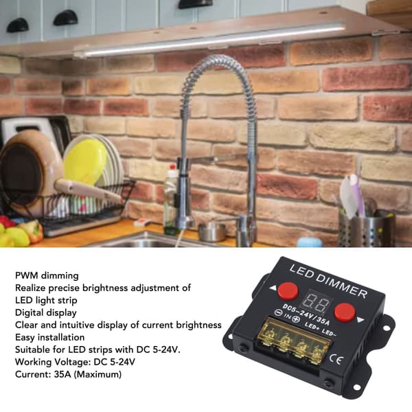 LED-lysbåndsdæmper, DC 5-24V 35A PWM-dæmpningscontroller med digitalt display, metalskal