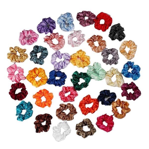 35 stk. sateng-scrunchies for damer, elastisk hårstrikk, knutefrisyre, fargerik