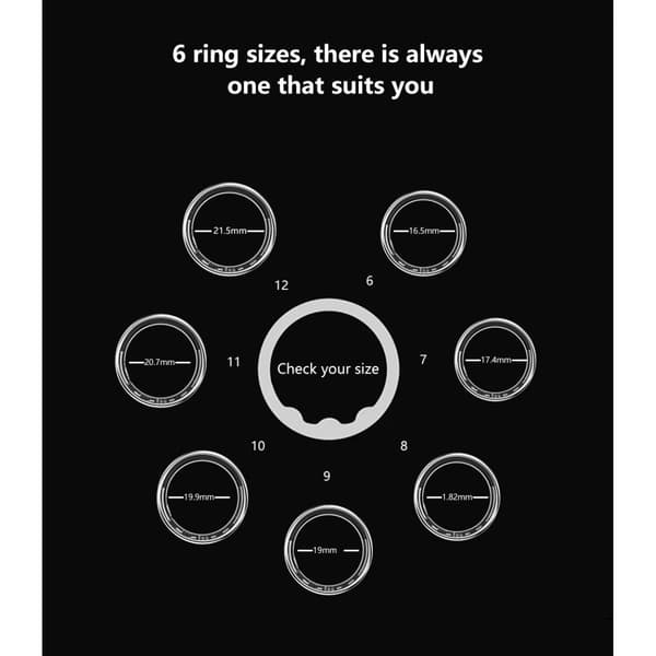 Smart Ring, Sølv, Størrelse 10, 30-dagers batteri, IP68 vanntett, Pulsmåler & SpO2 & Søvnsporing