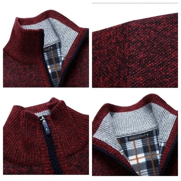 Herre Vinter Zip-Up Rullekrave Sweater, Langærmet Strik, Varm, Blå