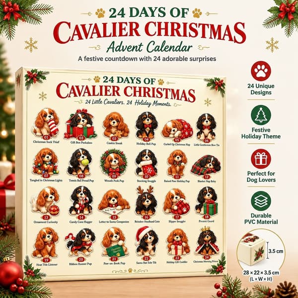 Cavalier King Charles Spaniel julkalender blind box, 24 dagar, PVC, 28x22x3,5 cm 3D PVC 28x22x3.5cm