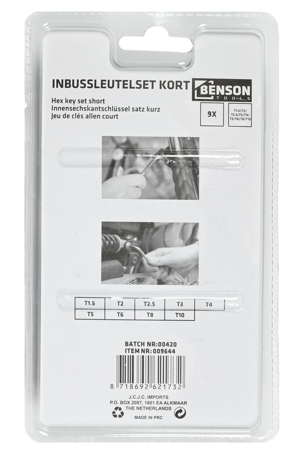 Unbrakonøgle sæt kort 9-dele, 1,5-10 mm, professionel