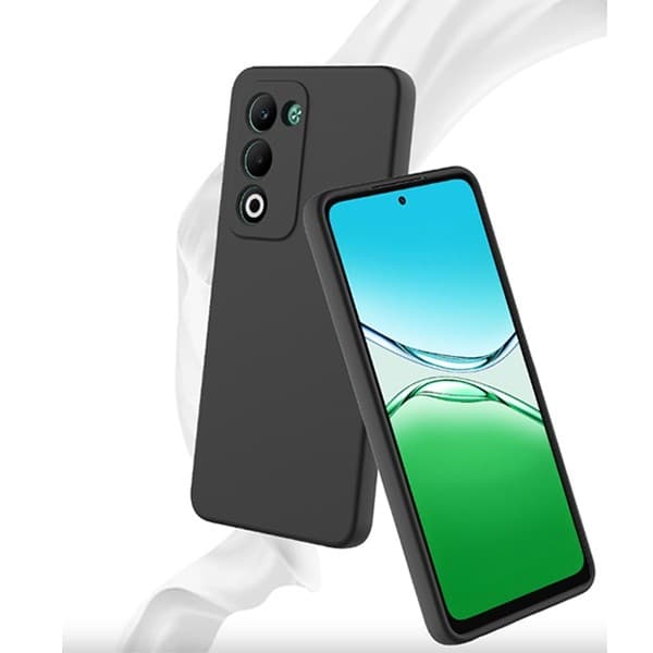 Hærdet glas-sæt med flydende silikonecover til Oppo A5 4G, sort