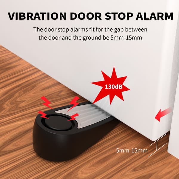 Dørstopalarm med vibrationssensor, 130dB, bærbar sikkerhed til hjemmerejser