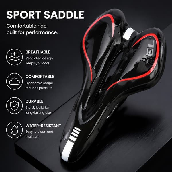Cykelstol Silikone Gel Polstring, Sort Rød, Komfortabel Universal Pasform til Mountain Road Cruiser