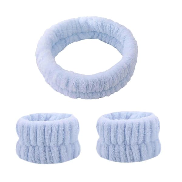 Gjenbrukbart Spa Hodebånd Håndleddsvaskebånd Ansiktsvask Sett Inkluderer 1 Mikrofiber Blue