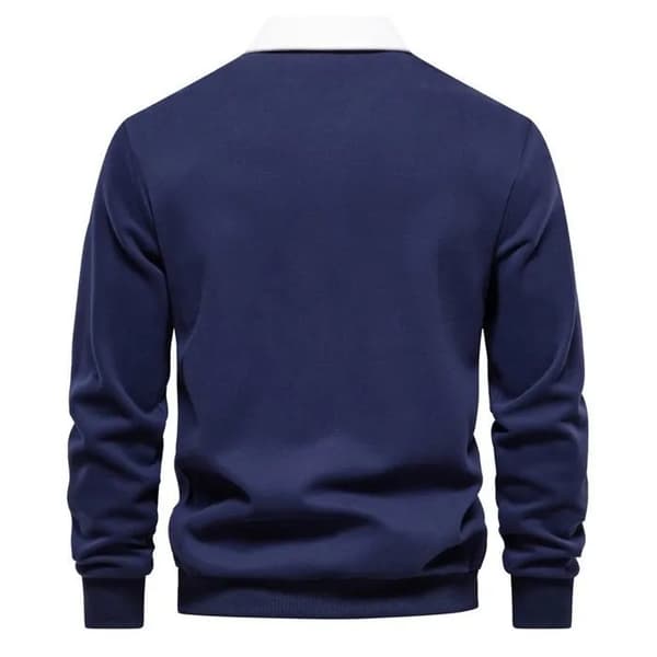 Herrtröja med nedvikt krage, lång ärm, knappar, avslappnad pullover, grå XL