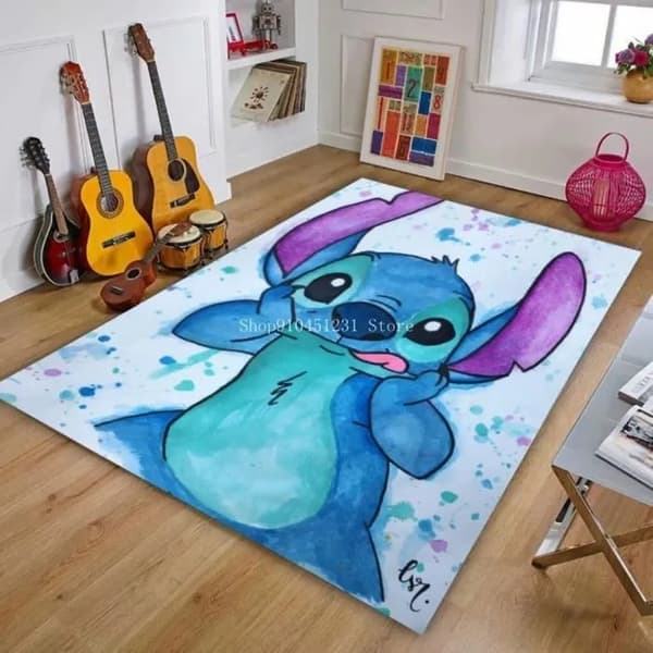 Lilo & Stitch Lekmatta för barn, tvättbart geometriskt tryck, 150x200cm, mjuk golvmatta