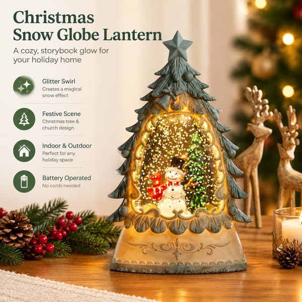 Jule-snekuglelygte, batteridrevet, roterende glimmer, indendørs og udendørs julepynt snowman