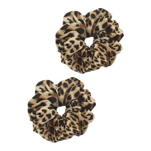 2 stk. Leopard Scrunchies til Kvinder Hestehaleholder Brown Leopard