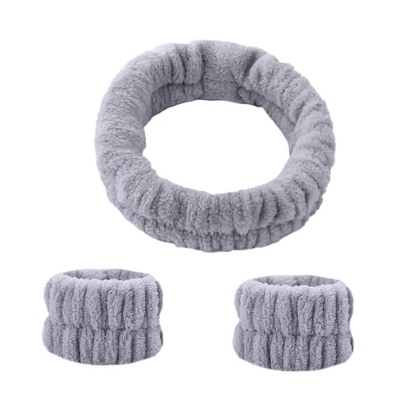 Gjenbrukbart Spa Hodebånd Håndleddsvaskebånd Ansiktsvask Sett Inkluderer 1 Mikrofiber Gray