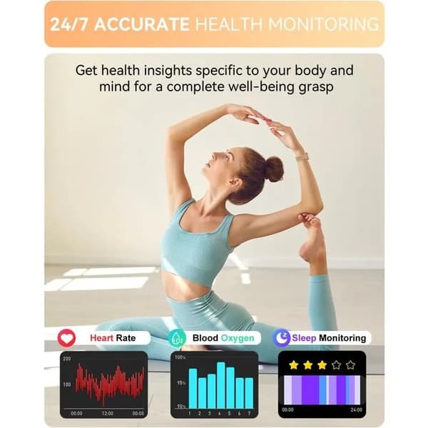 Smartwatch med Bluetooth-samtal, 1,85\" skärm, puls, SpO2, sömnspårning, stegräknare