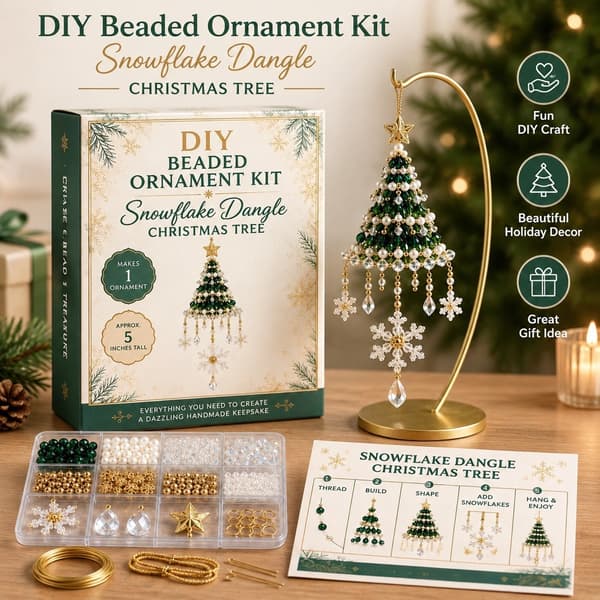 DIY-kit för julgransprydnader med träpärlor, set F, konstnärligt julpyssel