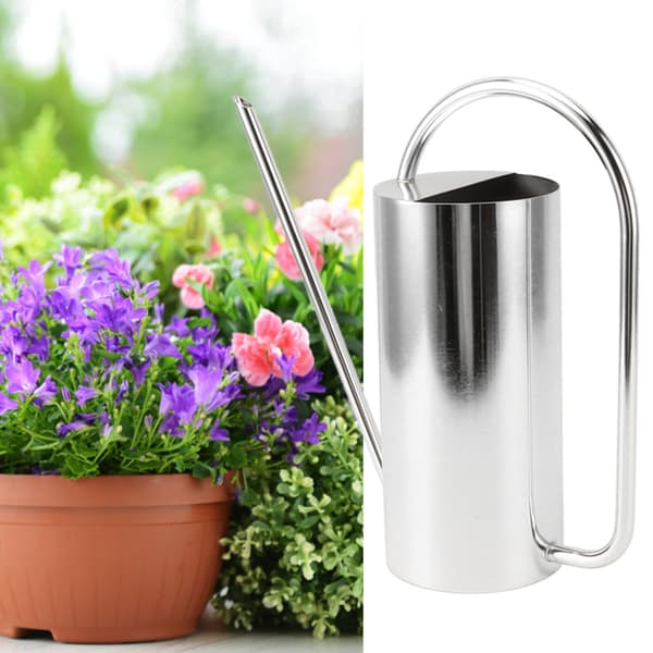 Vannkanne i rustfritt stål, lang tut, 1500 ml, stor kapasitet, sølv, for hageplanter