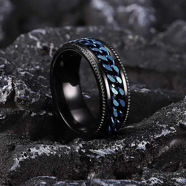 Anti-stressring med flaskeåbner, sort/blå, 24 mm, rustfrit stål