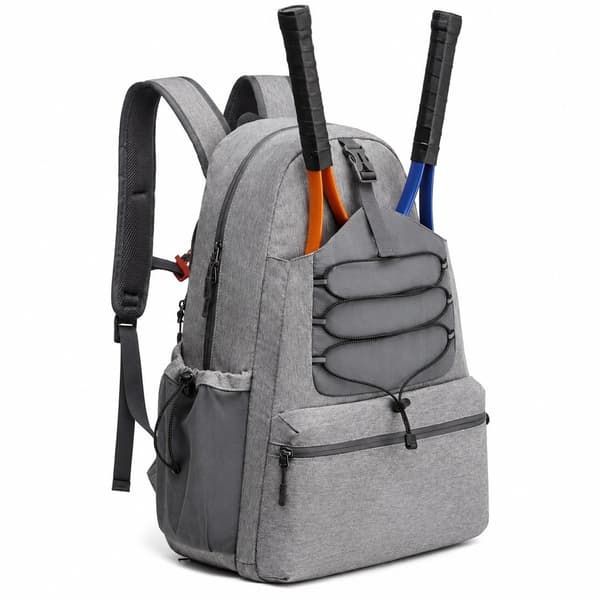 Tennisketchertaske med skorum, grå, rummer 4 ketchere, polyester, rummelig Grey