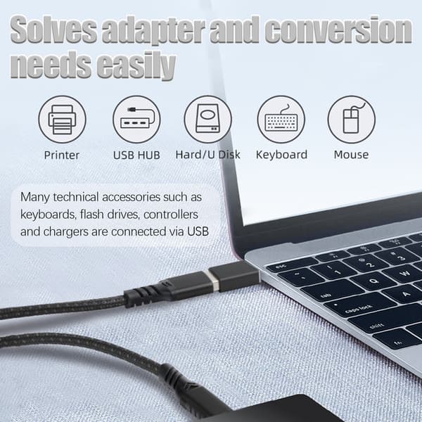 USB-C–USB 3.0 -sovitin, musta, nopea tiedonsiirto ja lataus