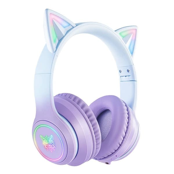 Trådlöst Gamingheadset med Kattöron, Bluetooth 5.0, Vikbart, Over-Ear, Blå Lila