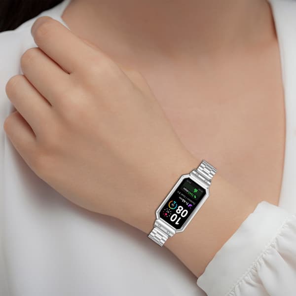 Rustfrit Stålrem til Huawei Band 10/9/8, Sort, Justerbart Metalarmbånd