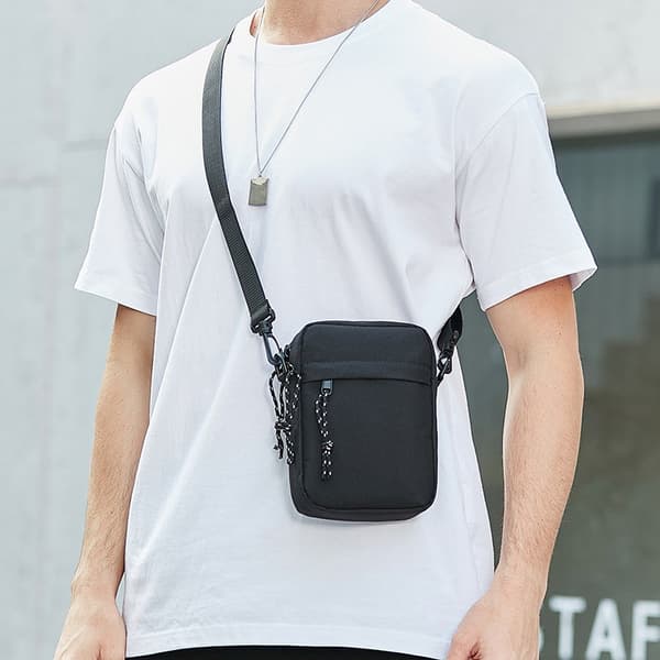 Crossbody-telefontaske til mænd, let, kompakt, sort