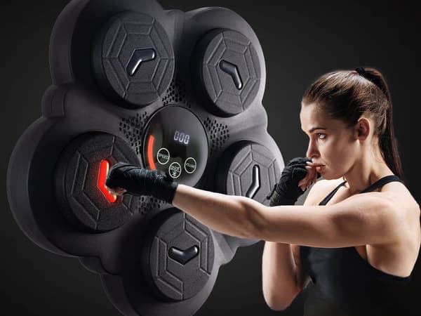 Boksetræner med musik, Bluetooth, LED, hastighedsniveauer, USB genopladelig, inklusive handsker