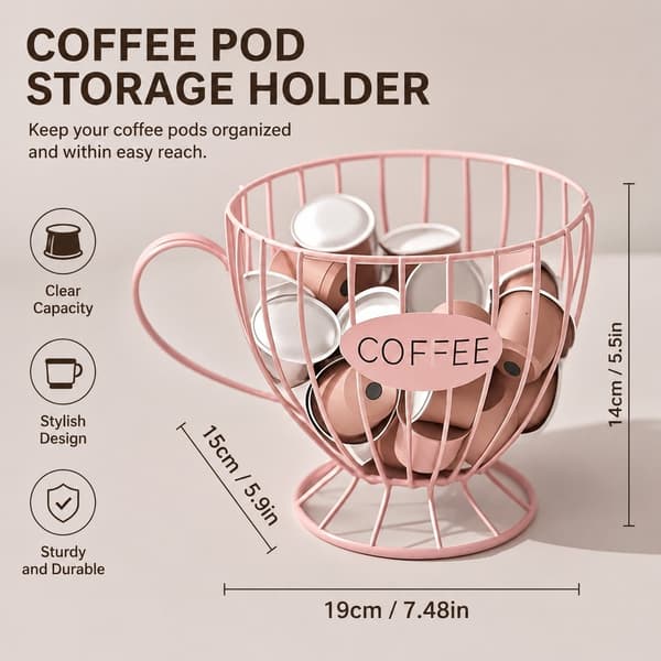 Kaffekapselhållare, metallhylla för snacksgodis, hemkafé Off-white